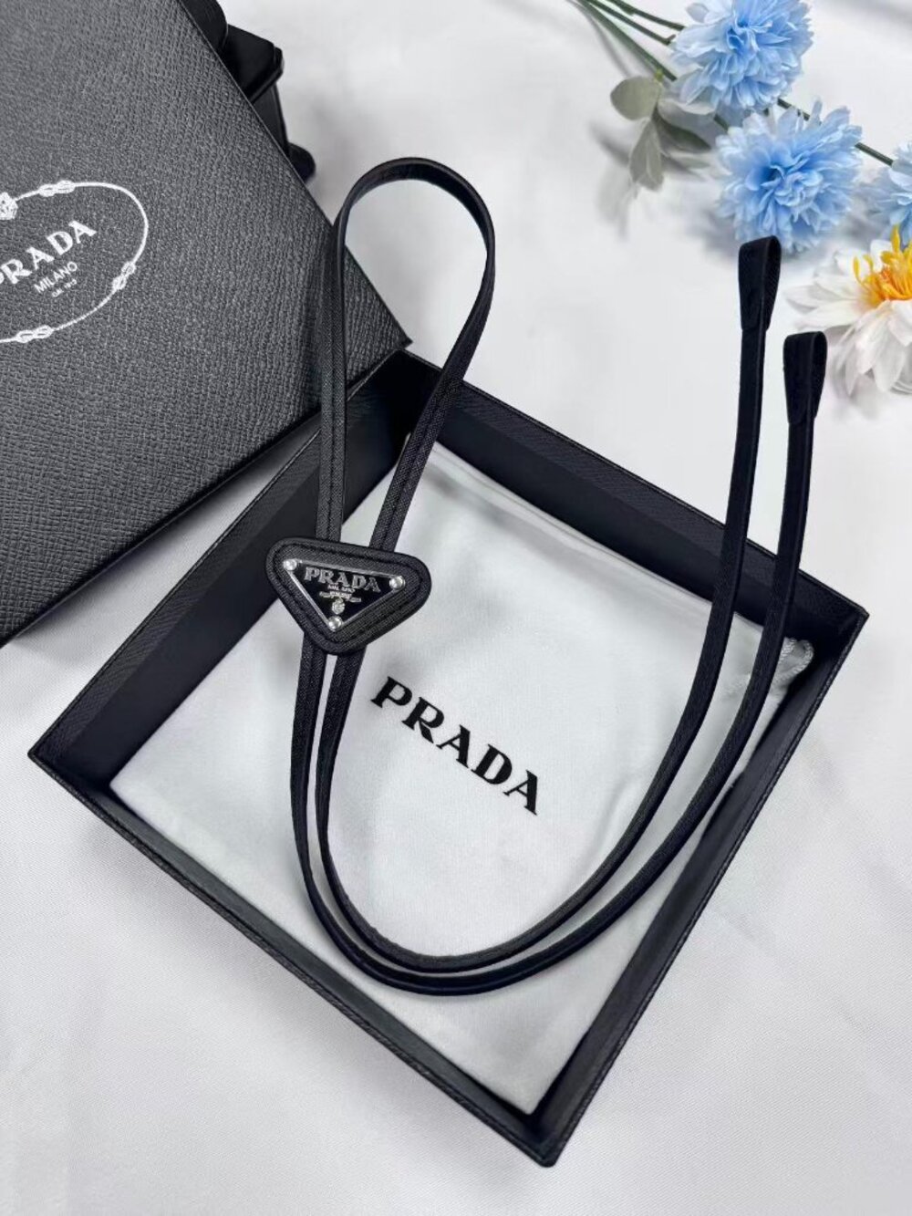 Prada Black Leather Adjustable Bolo Tie 🖤🎁 Unisex